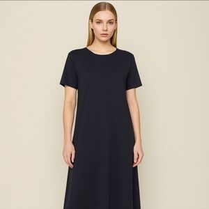 EILEEN FISHER Black Crew Neck Midi Dress XL NEW Soft Lyocell Stretch Jersey